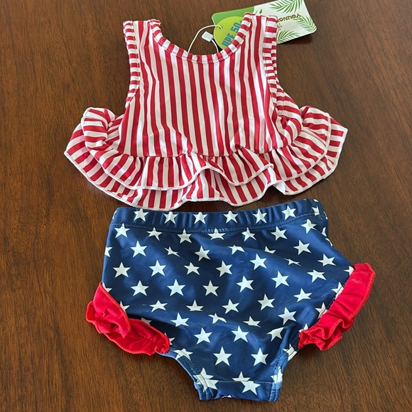 Younger Tree UPF 50+ 2 piece bikini ruffle trim patriotic stars & stripes - Picture 2 of 4